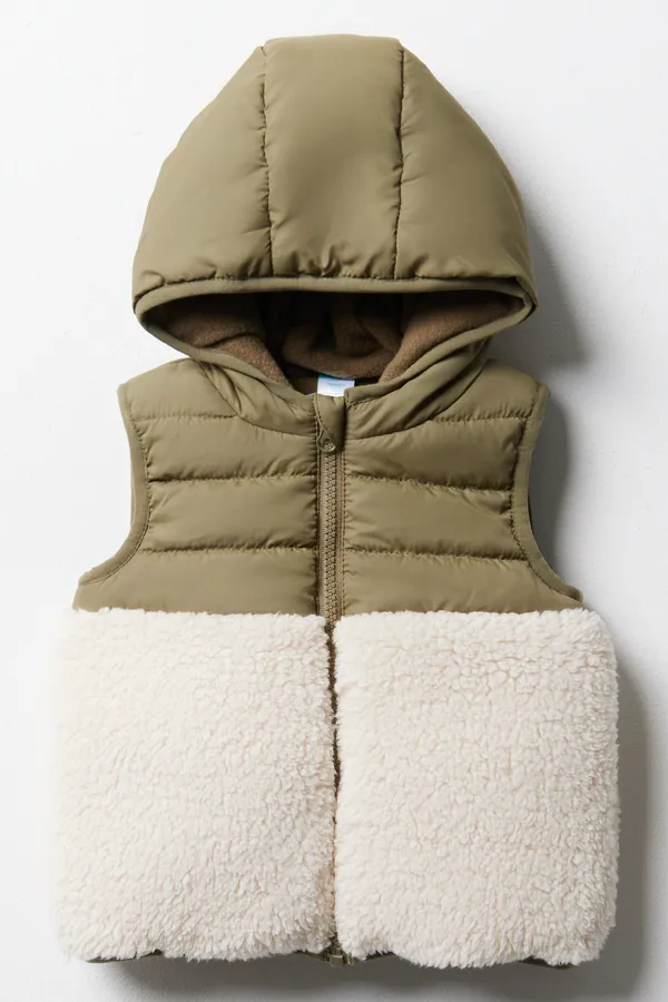 Colourblock sleeveless hooded jacket brown