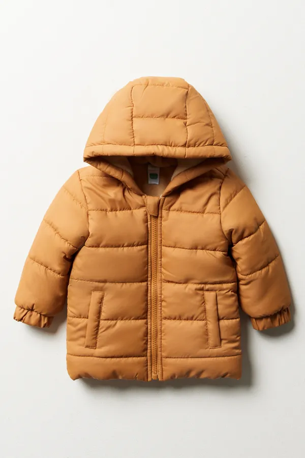 Hooded puffer jacket brown