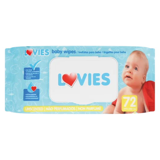 Lovies Unscented Baby Wipes 72 Pack